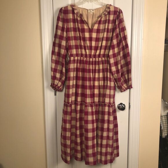 Mille Anthropologie Dress 100% Cotton Medium Gingham Tiered Boho Cottage Prairie - Picture 3 of 14